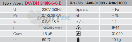 Rosenberg DH 310 K-6-6 E - описание, технические характеристики, графики